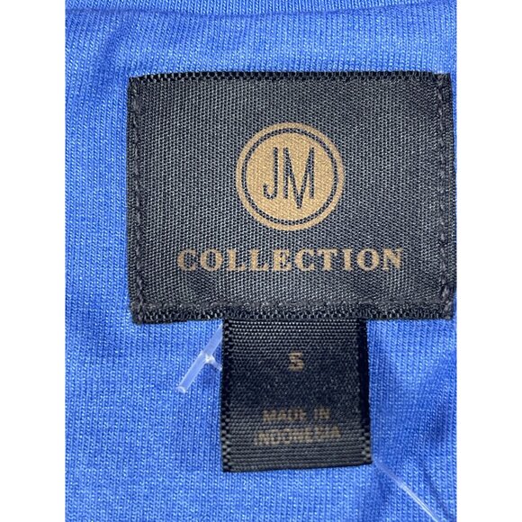 JM Collection Size Small Blue Floral Print Rayon Knit Top Short Sleeve Stretch - Picture 7 of 8